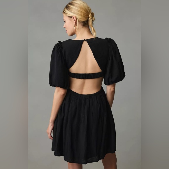 Anthropologie Open Back Puff Sleeve Mini Dress - Picture 2 of 11